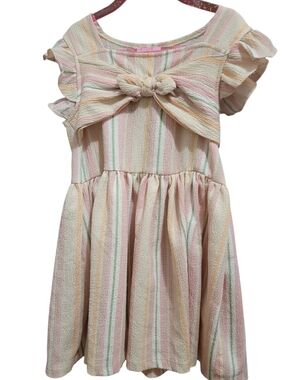 Toddler Girl Little Lass Pastel Striped Bow Front Dress